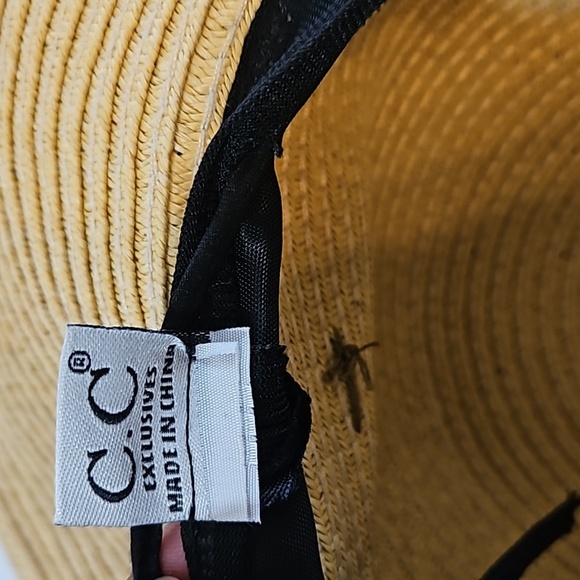 C.C Exclusive Fashionable Sunhat paper straw Good Vibes black embroidery design - Picture 11 of 17